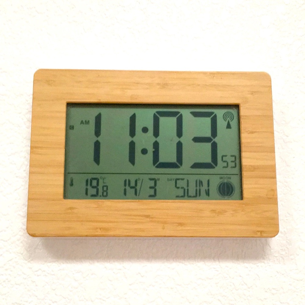 Digital Wall Clock, day, temp, time, moon phase.